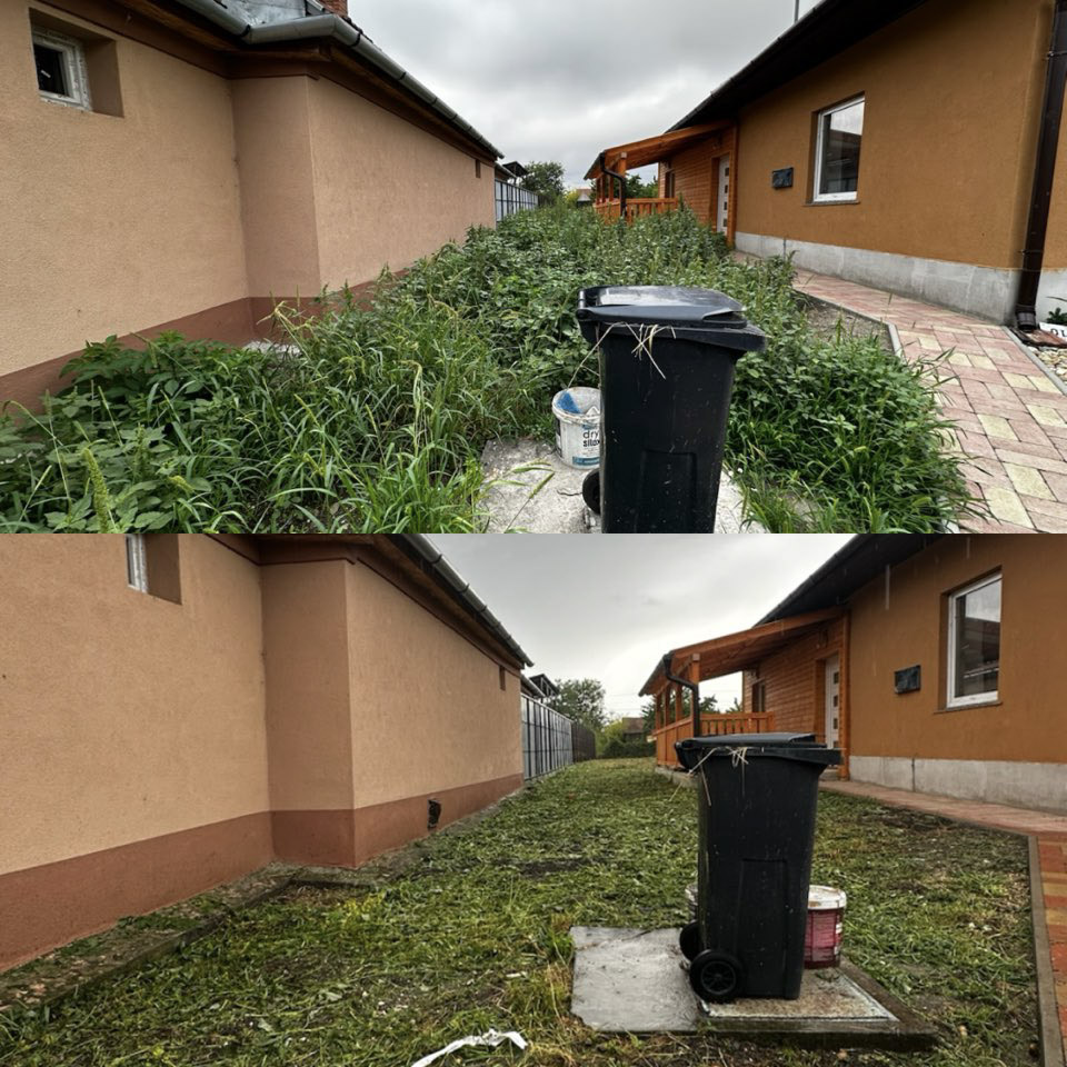 fűnyírás előtte-utána – ház melletti sáv rendezés Mezőkövesd | Tiszta Zóna