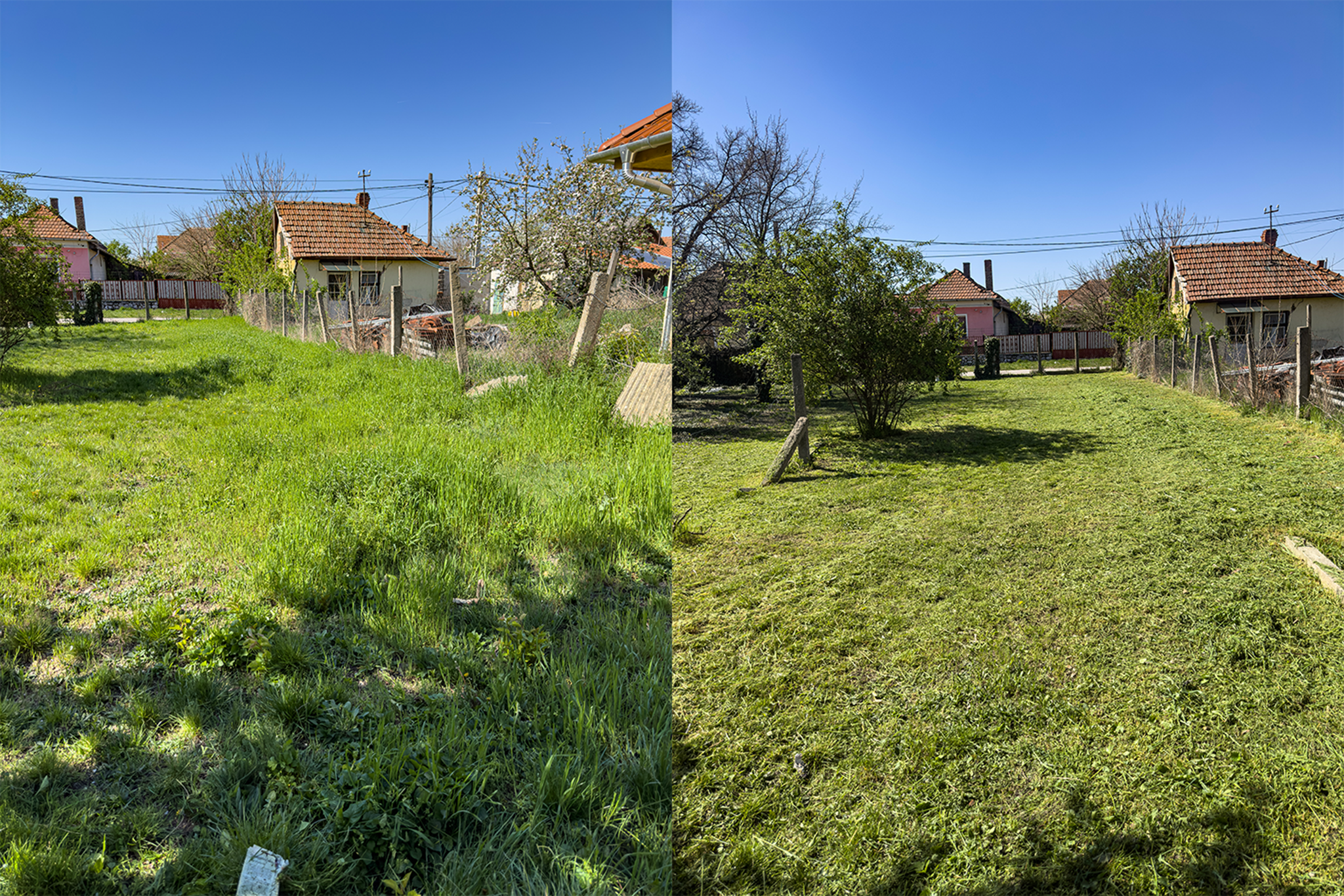 fűnyírás előtte-utána – rendezett kert Mezőkövesd | Tiszta Zóna