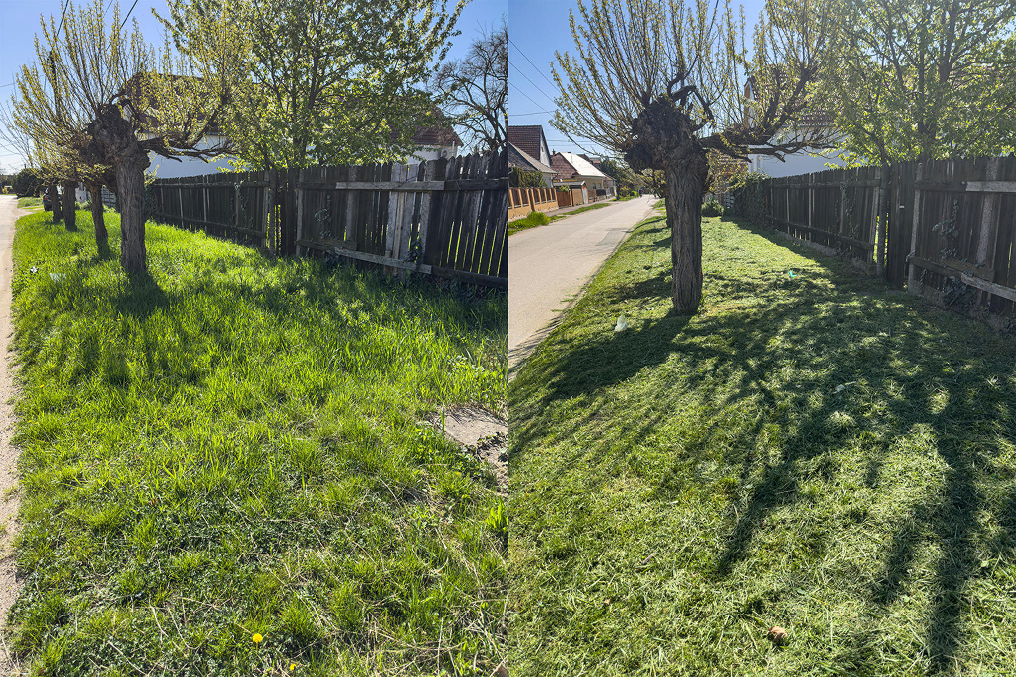 fűnyírás előtte-utána – út menti sáv kaszálás Mezőkövesd | Tiszta Zóna