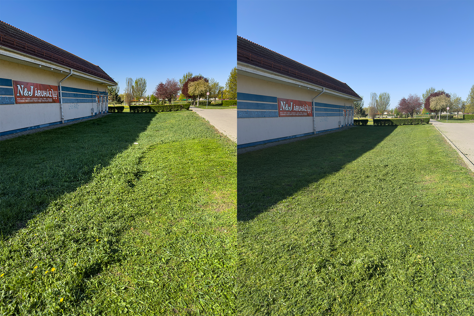 fűnyírás előtte-utána – épület melletti terület rendezés | Tiszta Zóna
